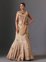 Beige designer silk lehenga choli with attached dupatta