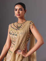 Beige designer silk lehenga choli with attached dupatta