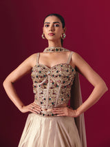 Pastel beige satin silk designer lehenga choli with dupatta