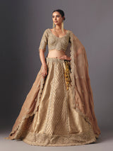 Beige brocade designer lehenga choli with dupatta for celebrations