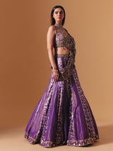 Purple designer silk lehenga choli with attached dupatta elegance