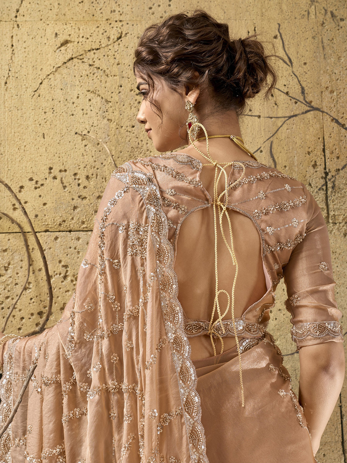 Beige royal glamour satin saree