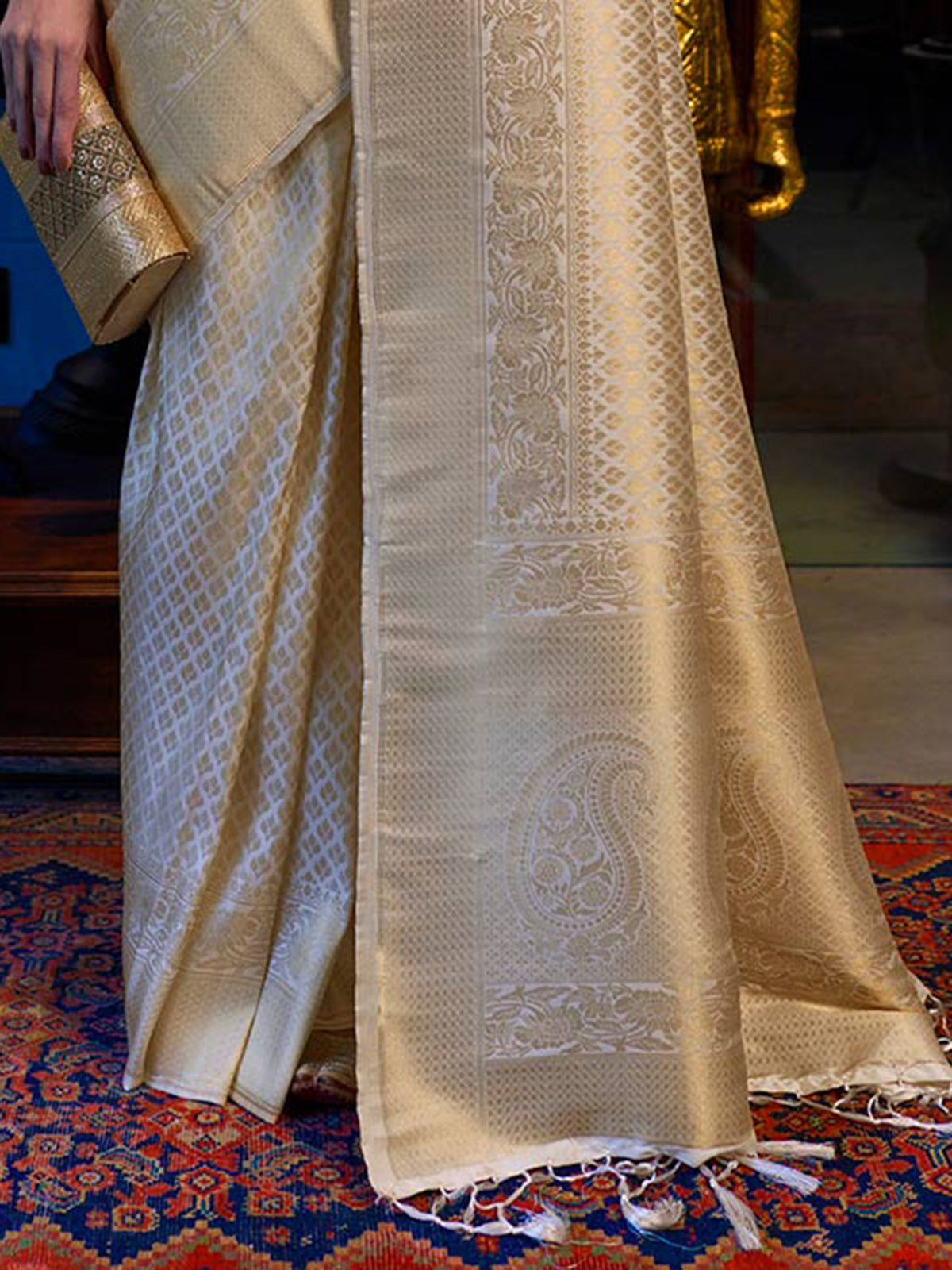 Wedding wear kanjivaram saree in beige color
