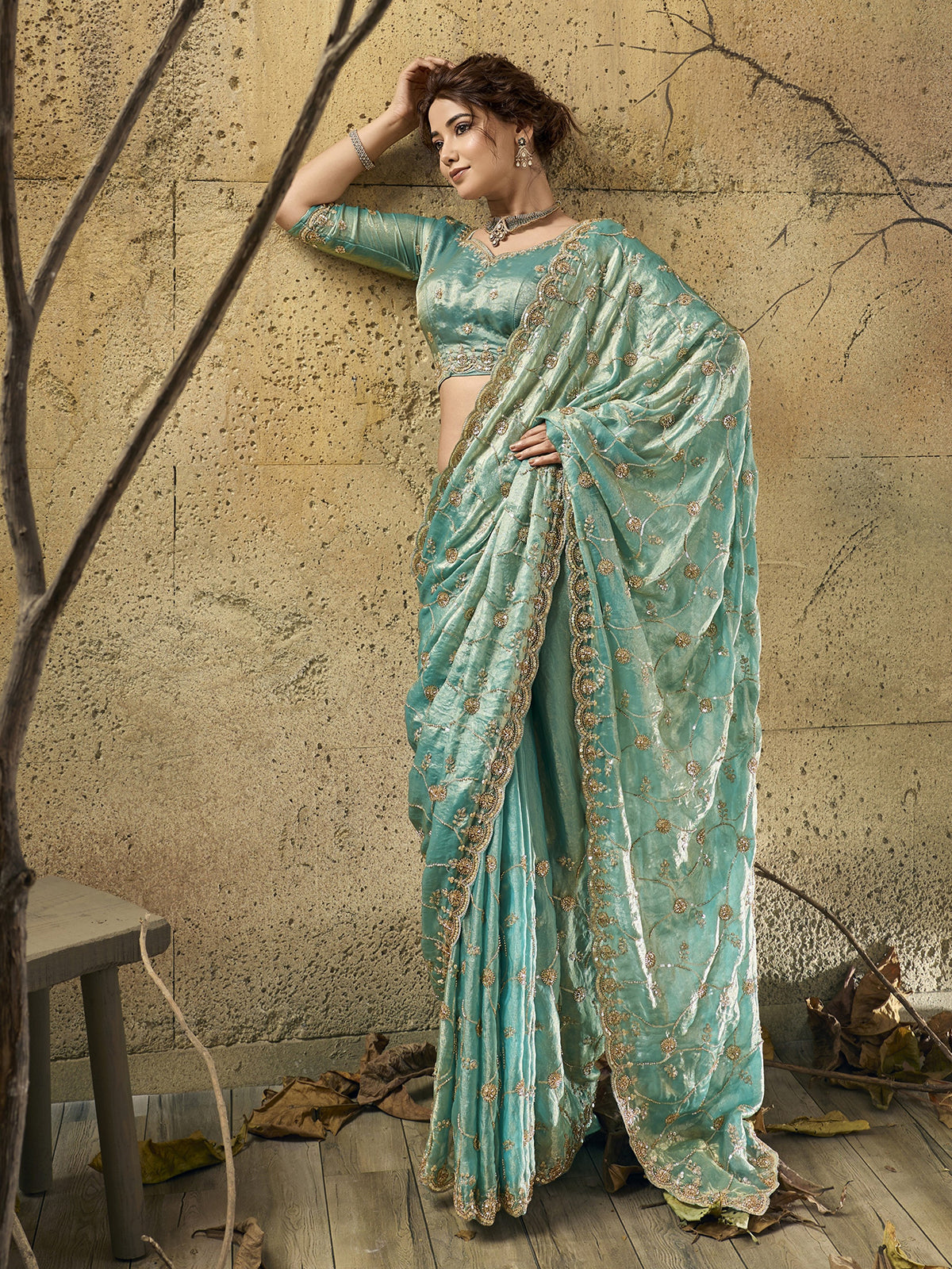 Sky blue radiant sparkle saree