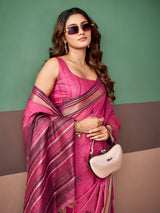 Pink heritage woven cotton saree