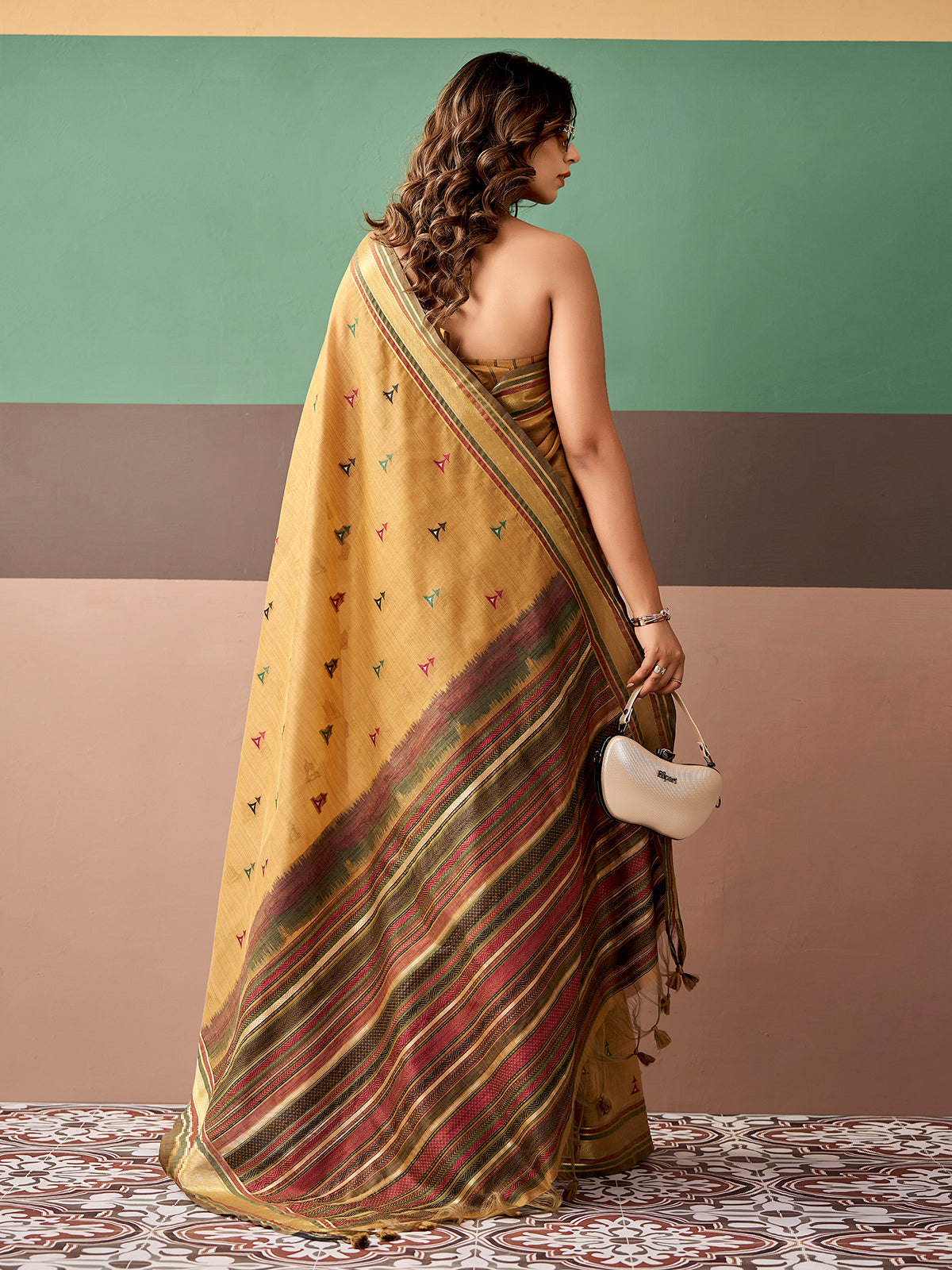 Mustard yellow elegant cotton drape