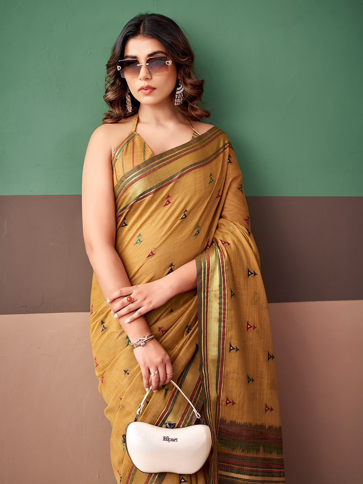 Mustard yellow elegant cotton drape