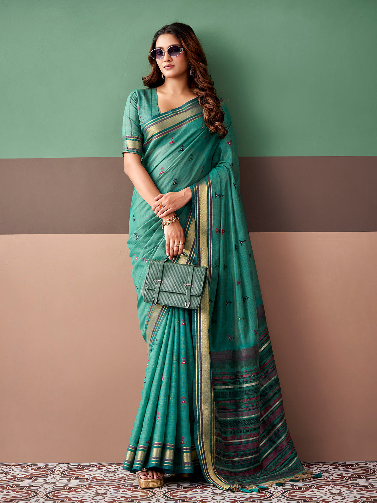 Green timeless festive cotton saree