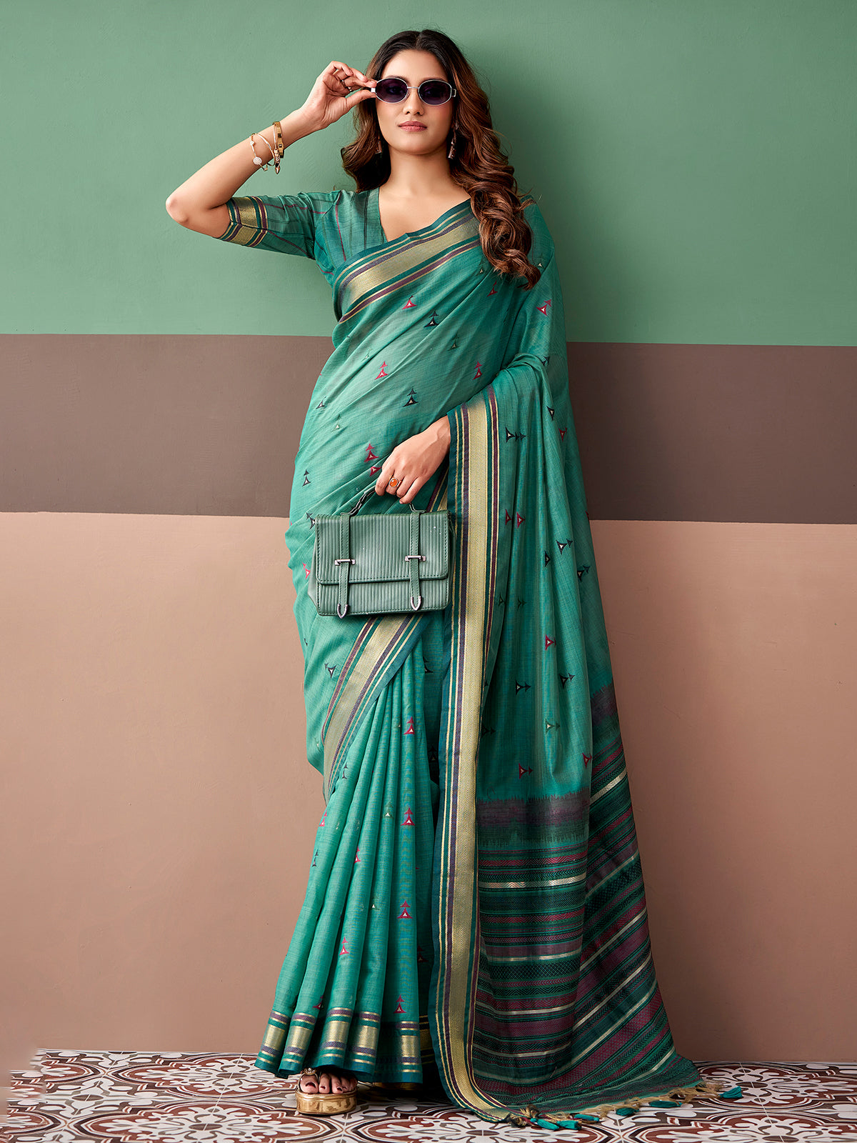 Green timeless festive cotton saree