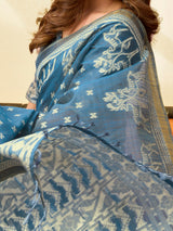 Stone blue heritage cotton saree