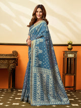 Stone blue heritage cotton saree