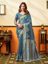 Stone blue heritage cotton saree