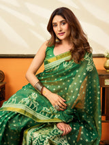 Green ethnic weave cotton saree
