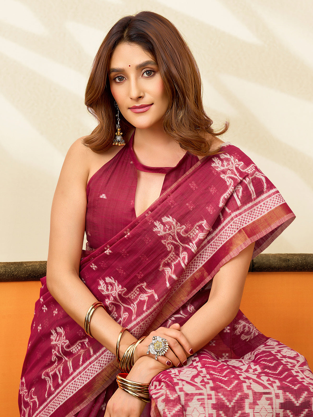 Rani pink festive cotton saree
