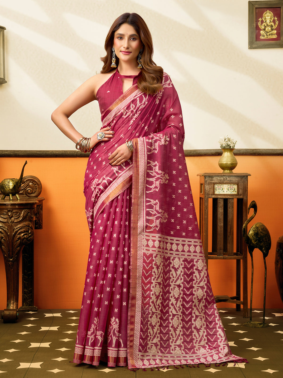 Rani pink festive cotton saree