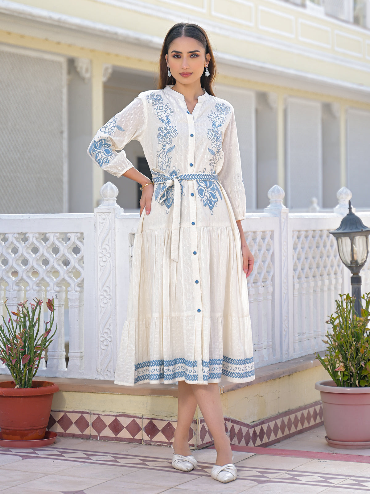 Off white embroidered schiffli cotton kurti
