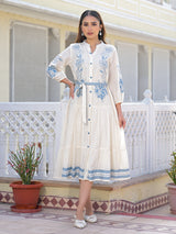 Off white embroidered schiffli cotton kurti