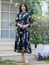 Black stylish printed cotton midi kurti