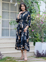 Black stylish printed cotton midi kurti