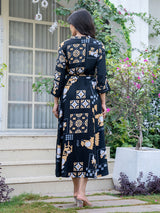 Black stylish printed cotton midi kurti
