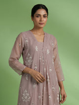 Dusty lilac purple tissue cotton festive kurti set with dupatta