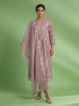 Dusty lilac purple tissue cotton festive kurti set with dupatta