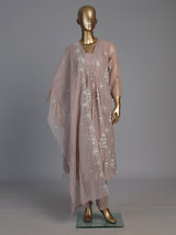 Dusty lilac purple tissue cotton festive kurti set with dupatta