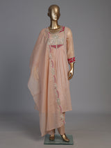 Peach tissue cotton yoke style festive kurti set with dupatta