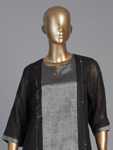 Black cotton silk sweetheart neck festive kurti palazzo set