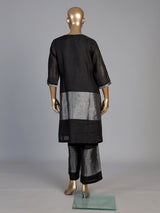 Black cotton silk sweetheart neck festive kurti palazzo set