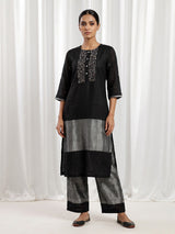 Black cotton silk embroidered festive straight kurti palazzo set