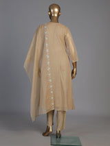 Beige tissue silk embellished festive kurti set with elegant dupatta