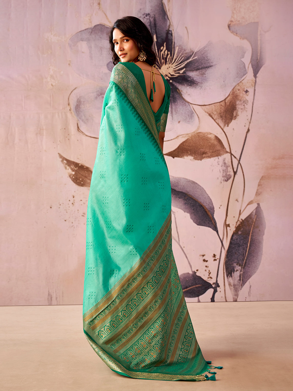 Mint blue royal weave tissue silk saree