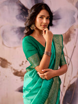 Mint blue royal weave tissue silk saree