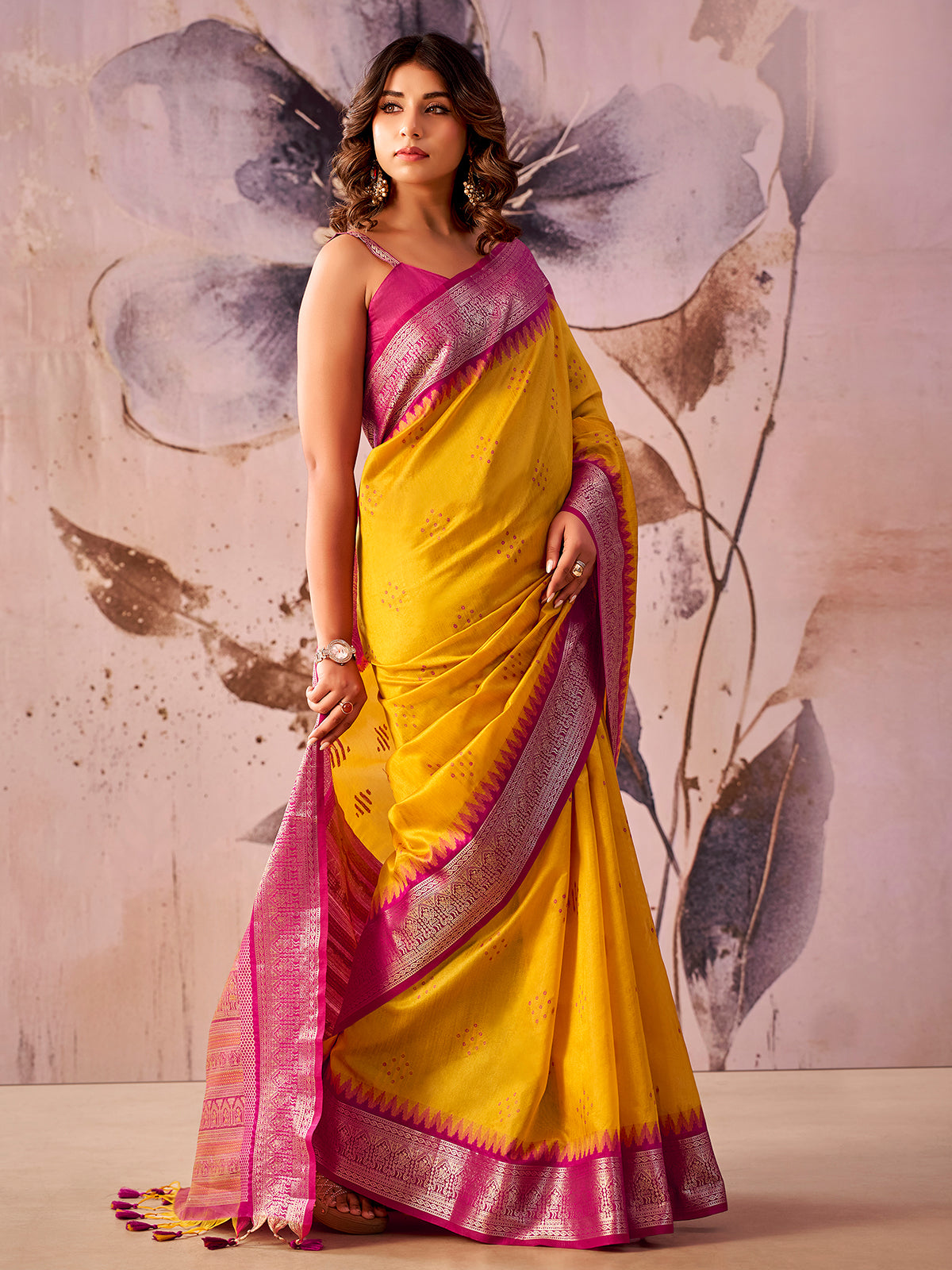 Yellow festive radiance tissue silk saree