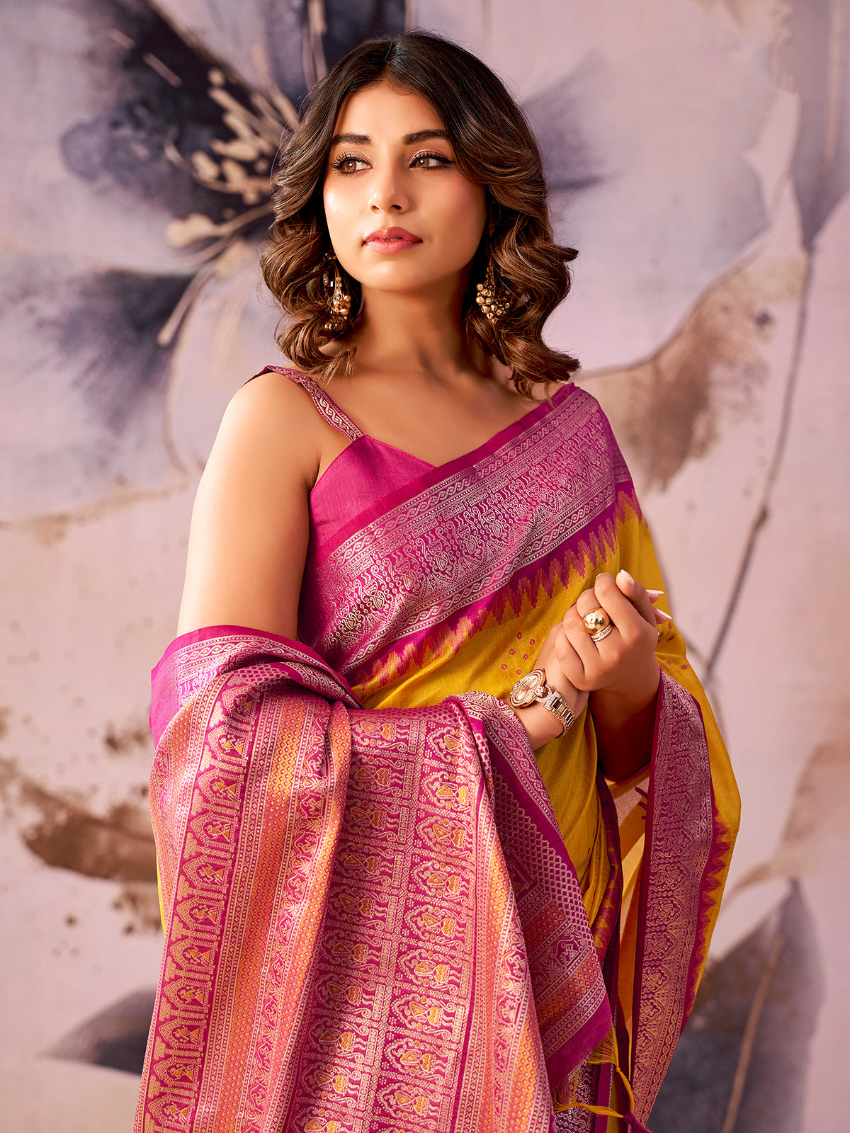 Yellow festive radiance tissue silk saree