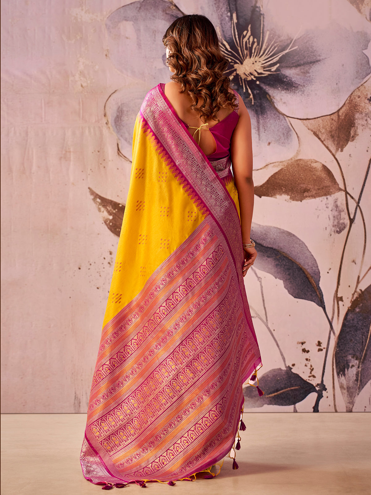 Yellow festive radiance tissue silk saree