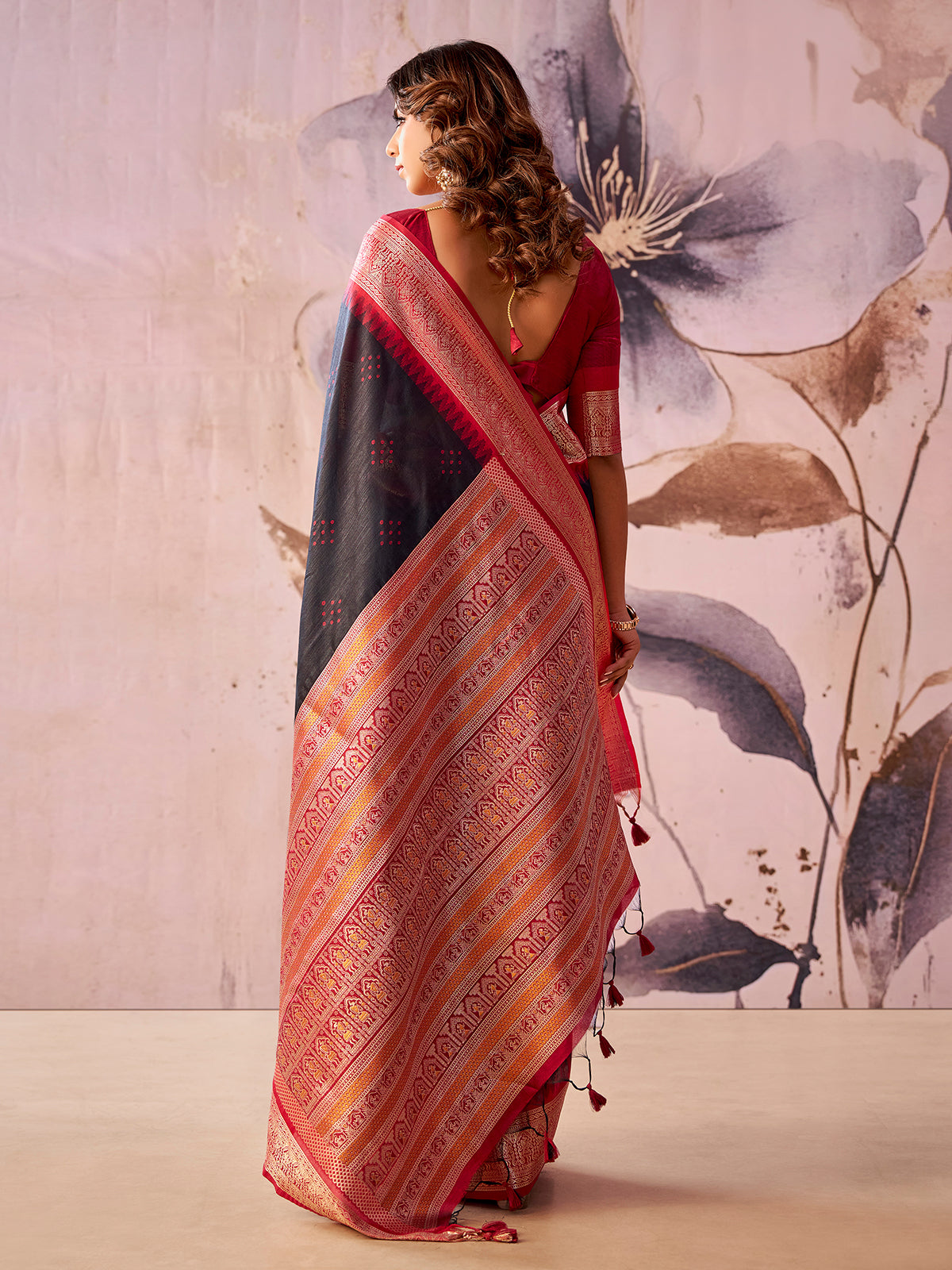 Black regal aura tissue silk saree