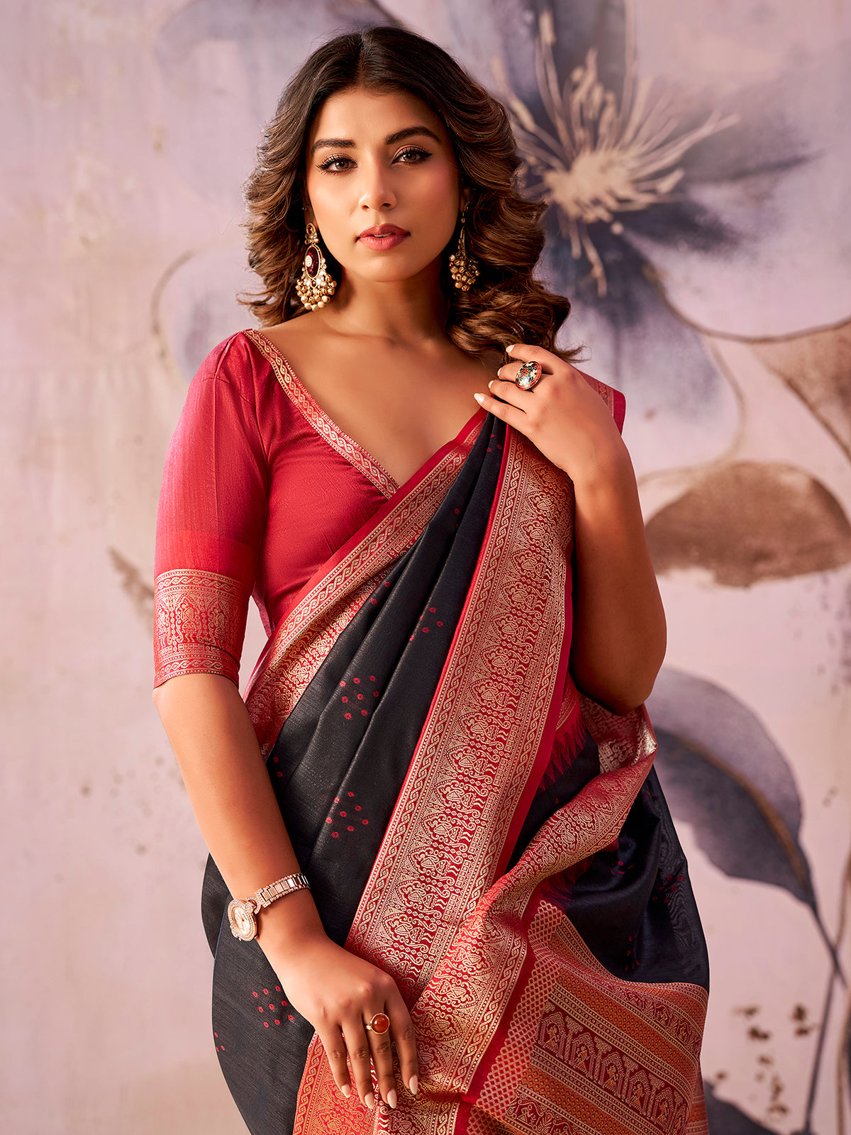 Black regal aura tissue silk saree