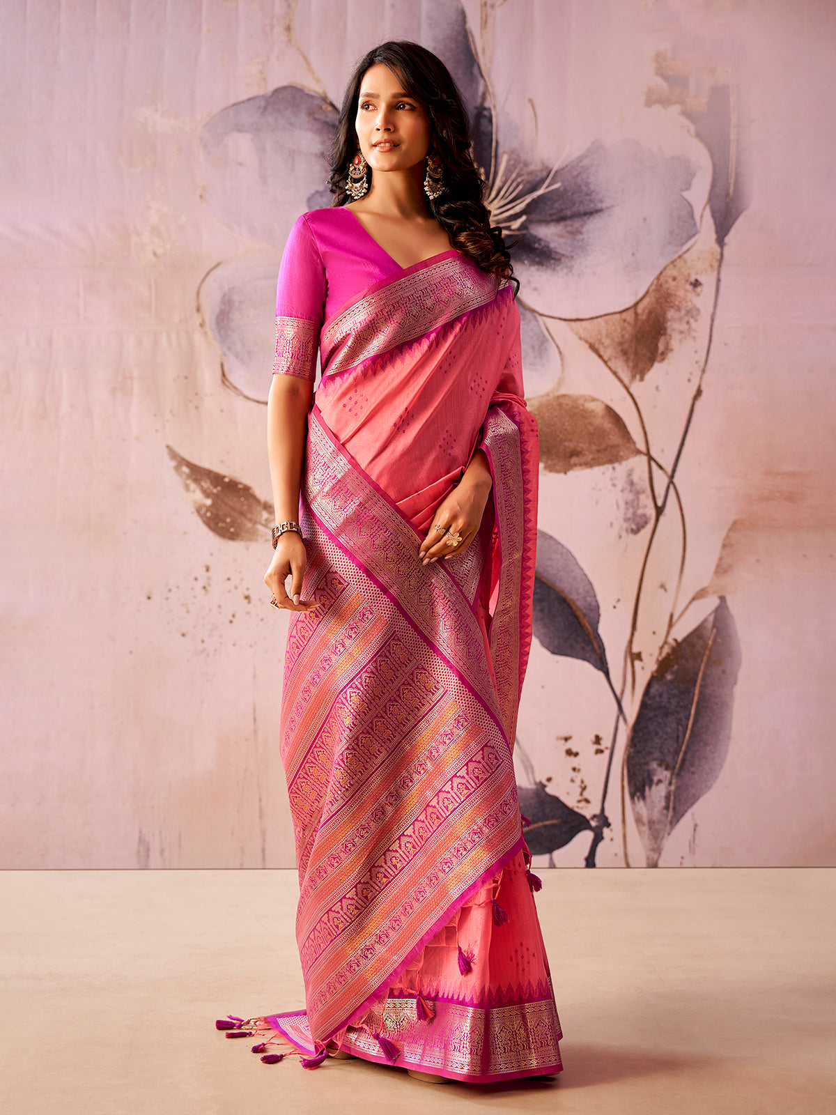 Pink timeless elegance tissue silk saree