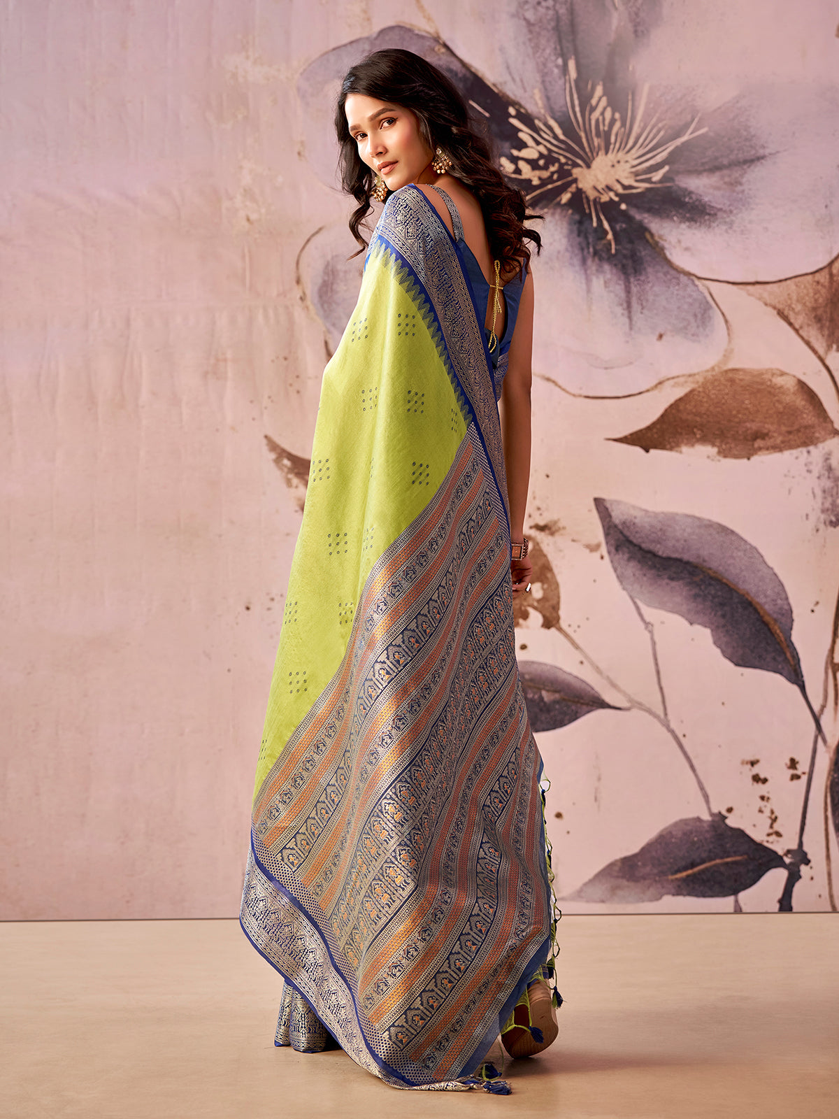 Green heritage glow tissue silk saree