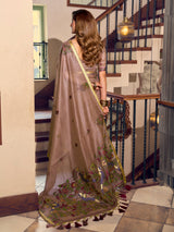 Light brown floral heritage kolkata cotton saree