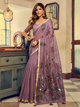 Lavender heritage bird weave kolkata cotton saree