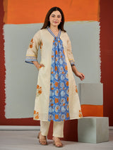 Yellow vibrant printed cotton kurti set