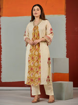 Blue tropical printed cotton kurti set