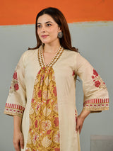 Blue tropical printed cotton kurti set