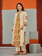 Blue tropical printed cotton kurti set