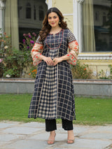 Black mirror embroidered anarkali kurti set