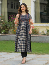 Black mirror embroidered anarkali kurti set