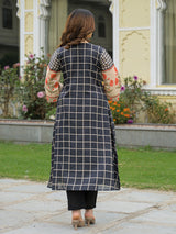 Black mirror embroidered anarkali kurti set